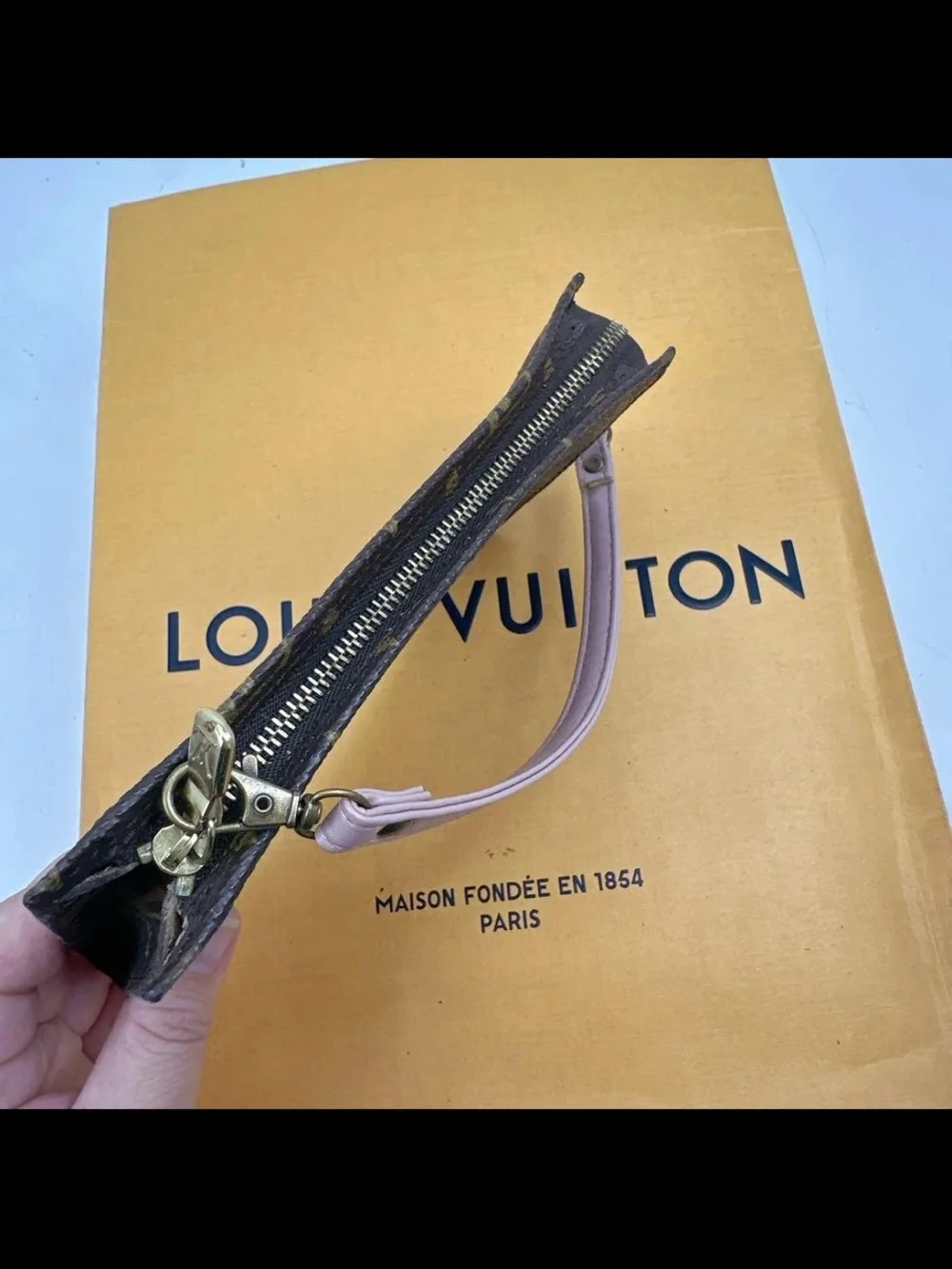 Louis Vuitton Monogram Mini Pochette in Brown with Natural Strap